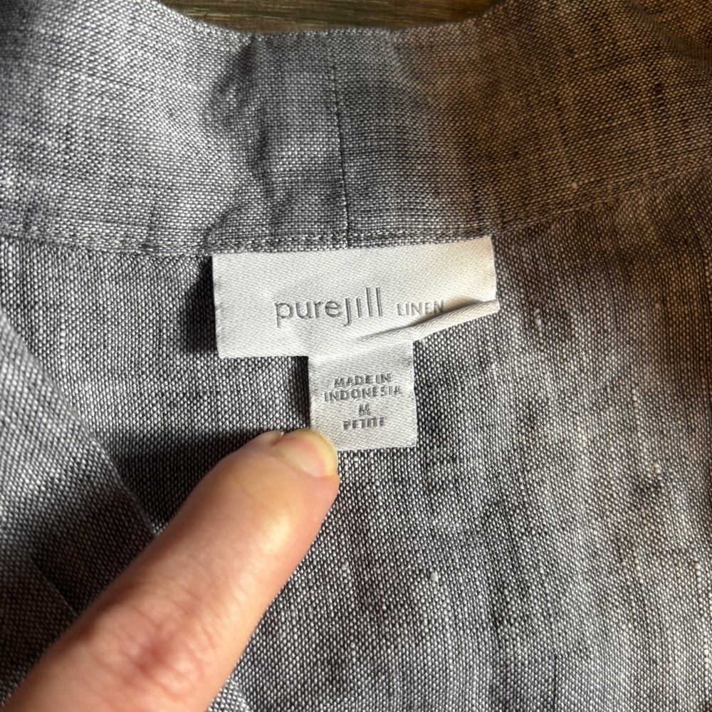 Pure Jill Gray Blue Linen Blouse - Picture 4 of 7